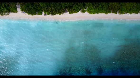 Aerial drone view tourism of relaxing sea view beach trip by blue sea and bright sandy background of