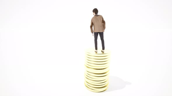 Man Stand on Gold Coins Business Success Financial Economy Growth Concept