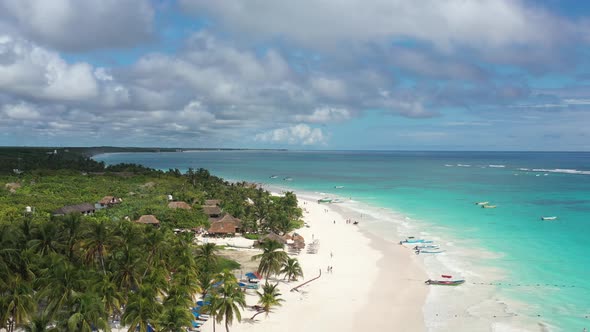Aerial Panoramic View of a Tropical Beach in Tulum