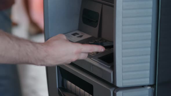 Withdrawing Money From Atm with a Mobile Phone a NFC Terminal Office Shopping Mall Terminal Airport
