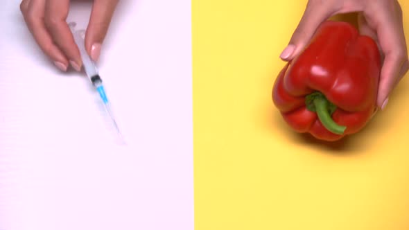 Genetically Modified Products, Pepper and Syringe Macro Shot, Vegetable Breeding
