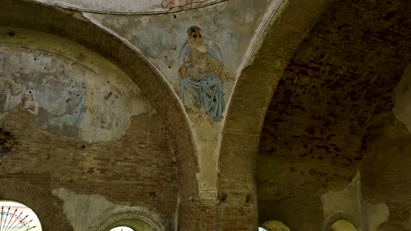 Inside an old ruined church