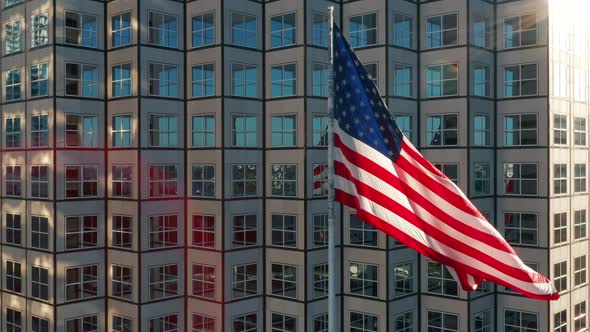 Cinematic USA Flag in Financial District