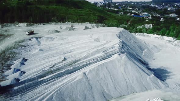 Aerial view of opencast mining quarry