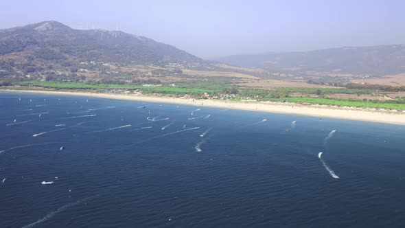 Extreme sports - kitesurfing with heavy wind at Spanish coast