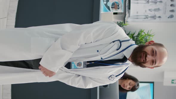 Vertical Video Portrait of General Practitioner with Stethoscope and Uniform