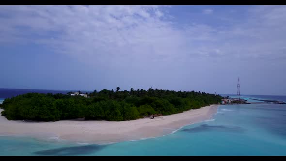 Aerial drone view travel of tranquil sea view beach wildlife by clear water and white sandy backgrou