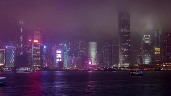 Timelapse Hong Kong Buildings Surround Ferris Wheel