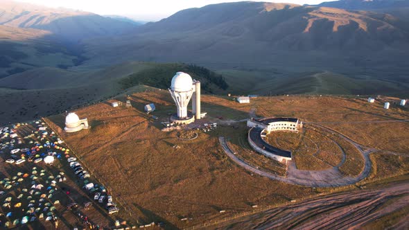 Bright Dawn Over the Observatory in the Mountains