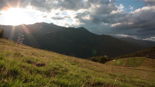 Italian Mountain Landscape at Sunset in Summer Day