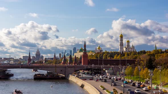 View of Moscow Kremlin from Zaryadye Viewing Bridge on a Cloudy Day