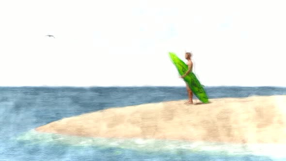 Surfer Man on the Beach Stop Motion