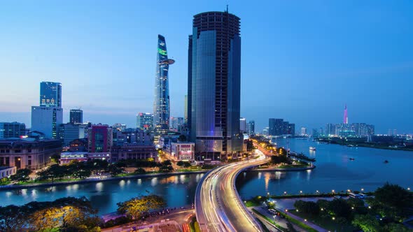 Downtown Sai Gon Gloaming Time Lapse 4K - Ho Chi Minh city, Viet Nam