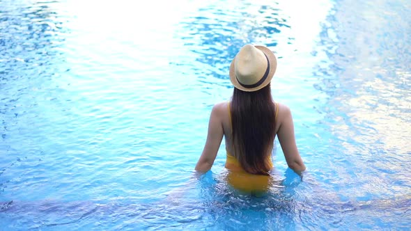 Outdoor swimming pool in hotel resort for vacation