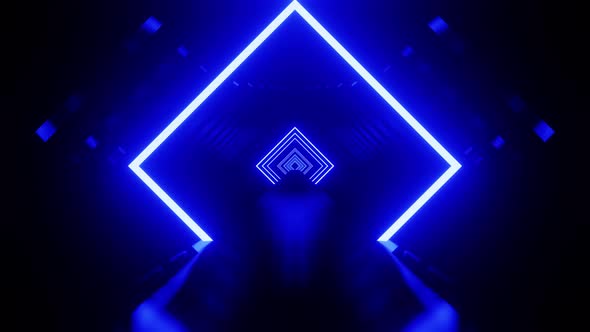 Blue Neon Square Rhombus Blinking Vj Loop Background 4K