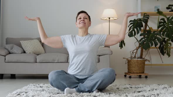 Senior Woman Doing Meditation Exercise Stretching Sports Yoga