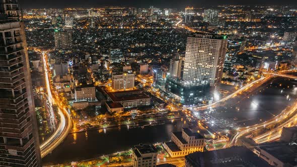 Night Time Lapse Of Ho Chi Minh City