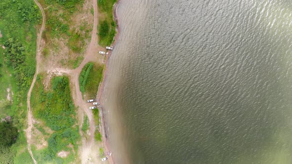 Aerial view of natural lake reservoir