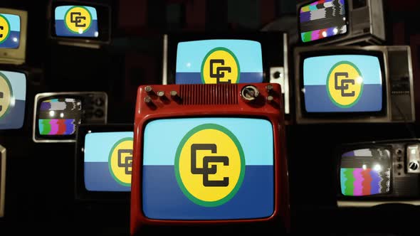 Flag Of CARICOM (Caribbean Community) and Retro TVs.