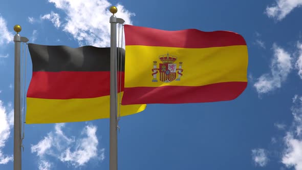 Germany Flag Vs Spain On Flagpole
