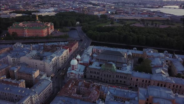 Aerial View of Saint-Petersburg, Russia. Old Central City High Point View, Summer Evening.