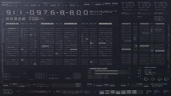 Futuristic Source Code Digital Data Telemetry Display