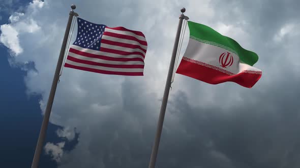 Waving Flags Of The United States And The Iran 2K