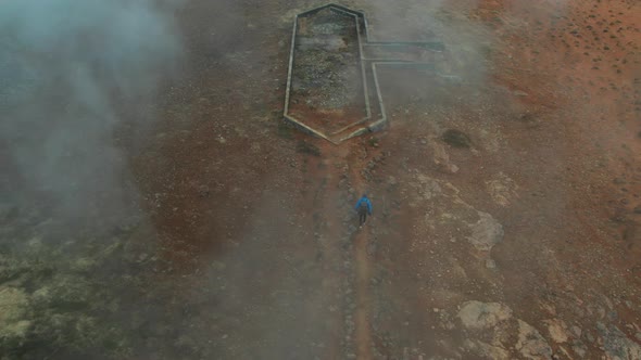 Aerial View of the Steaming Hverir Geothermal Area Near Lake Myvatn