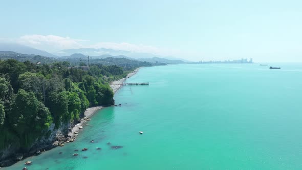 Aerial view of the Black sea coast. The Botanical Garden of Batumi, located at area of Green Cape