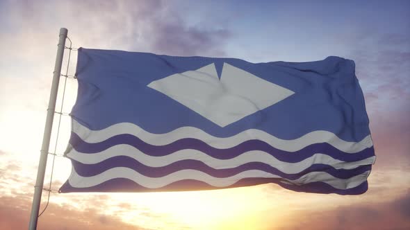 Isle Wight Flag England Waving in the Wind Sky and Sun Background