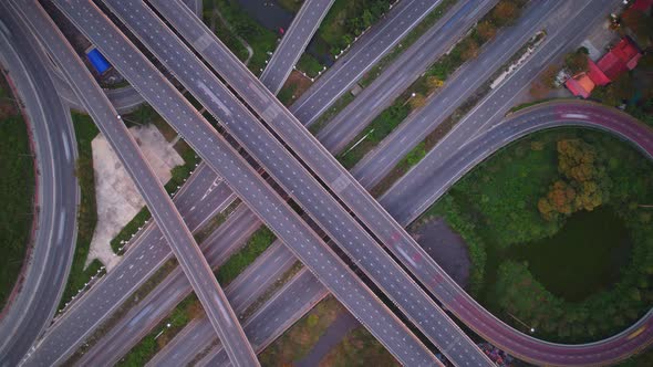 4K : Aerial hyperlapse drone shot of fast moving Highway road.