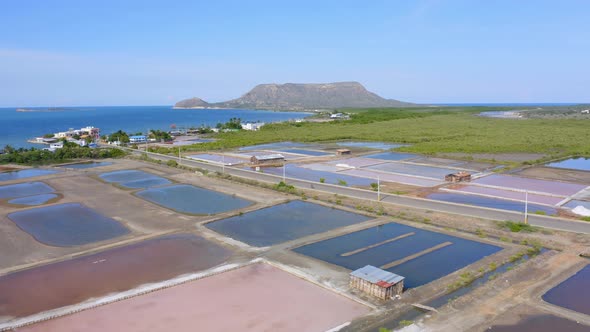 Aerial View Of Salt Mines Near Monte Cristi, Dominican Republic - drone shot