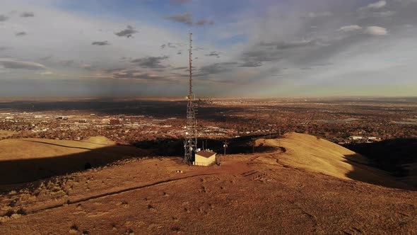 A late afternoon pan over a communication tower