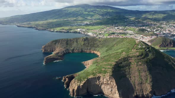 Mount Guia Covering Green Grass and Horta City Faial Island Azores