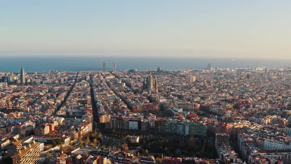 Extreme Wide Panning Shot Residential and Industrial Quarters of Barselona