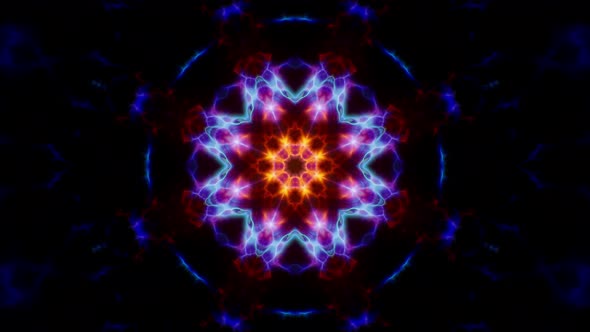 Fractal Red and Blue Kaleidoscope Fire Background Loop 4K 02