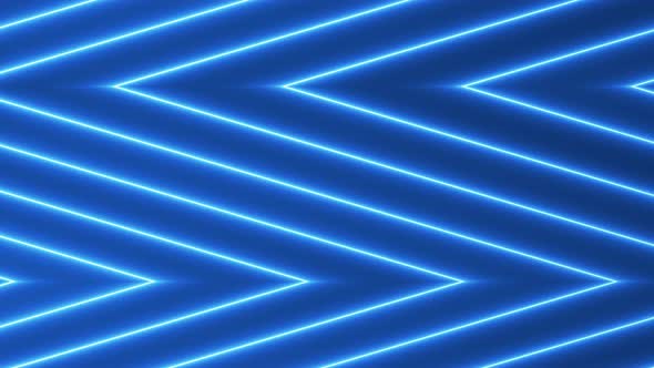 Blue color geometric neon light glowing animation. Animated neon line motion background. Vd 670