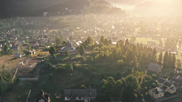 European Mountain Village in Sunset