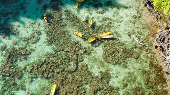 Tropical Seawater Lagoon with Tourists, Philippines, El Nido.