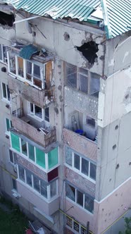 Vertical Video of a Residential Building Destroyed By the War in Ukraine