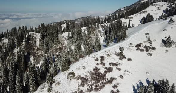 A Man Is Walking on a Snowy Slope