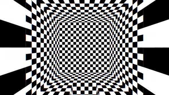 Inside 3D Black and White Checkerboard Optical Illusion Endless Room
