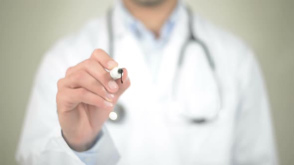 Medicine, Doctor Writing on Transparent Screen