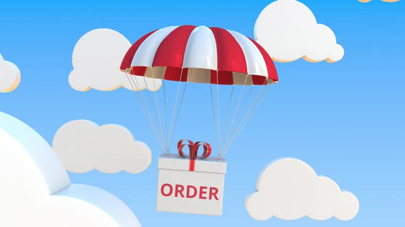 Box with ORDER Falls with a Parachute