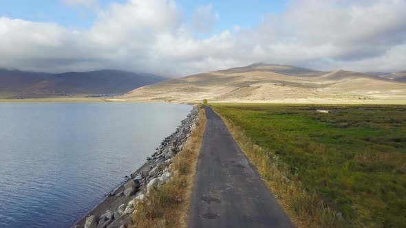 Flying on the Lake Side Road in Cildir Ardahan, Kars