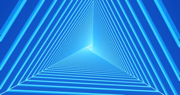 Beautiful abstract square tunnel with fast moving blue light lines.