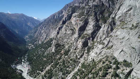 Gangotri valley in the state of Uttarakhand in India seen from the sky