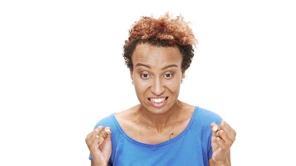 Annoyed Young Beautiful African Girl Speaking Over White Background