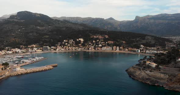 Soller Harbor In Mallorca From Above