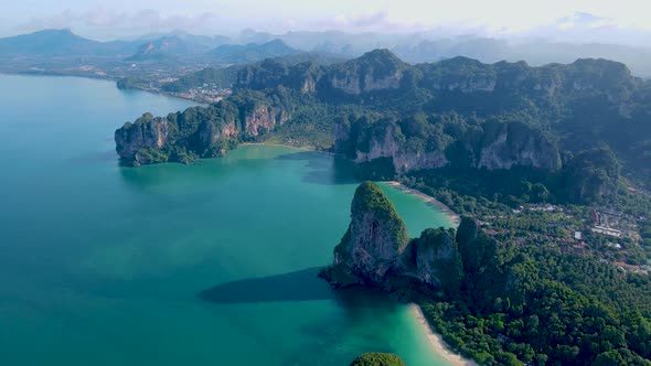 Railay Beach Krabi Thailand Tropical Beach of Railay Krabi Drone Aerial View of Panoramic View of